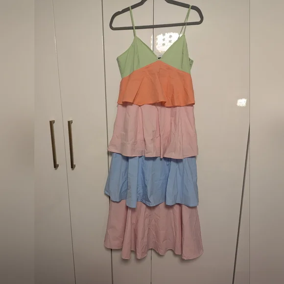 Colour Block Pastel Tiered Maxi Dress - Picture 3 of 8